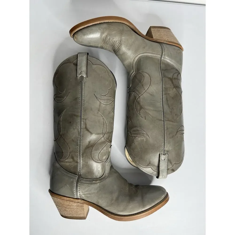 Vintage Acme Men's Gray Leather Western Cowboy Boot Men’s Size 9.5D